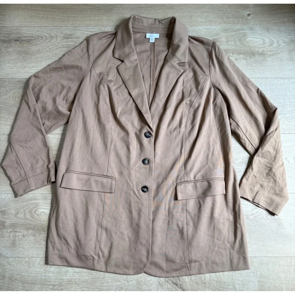 J Jill Blazer Women 1X Plus Ponte Knit Tan Stretch Classic Layer Staple Capsule